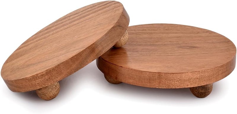 NIRMAN Display Stand Round Acacia Wood Stand for Display Wooden Stand for Kitchen/Bathroom Counter/Plant Stand (5.5" x 5.5" x 1.5"), (Set of 2) - Image 2